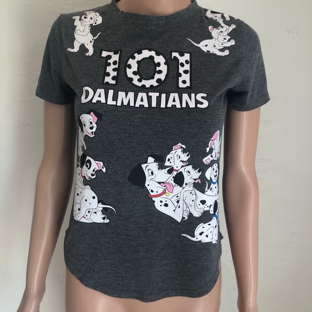Disney Junior Girls Size S Grey T-Shirt 101 Dalmatians Graphic Tee Short Sleeves